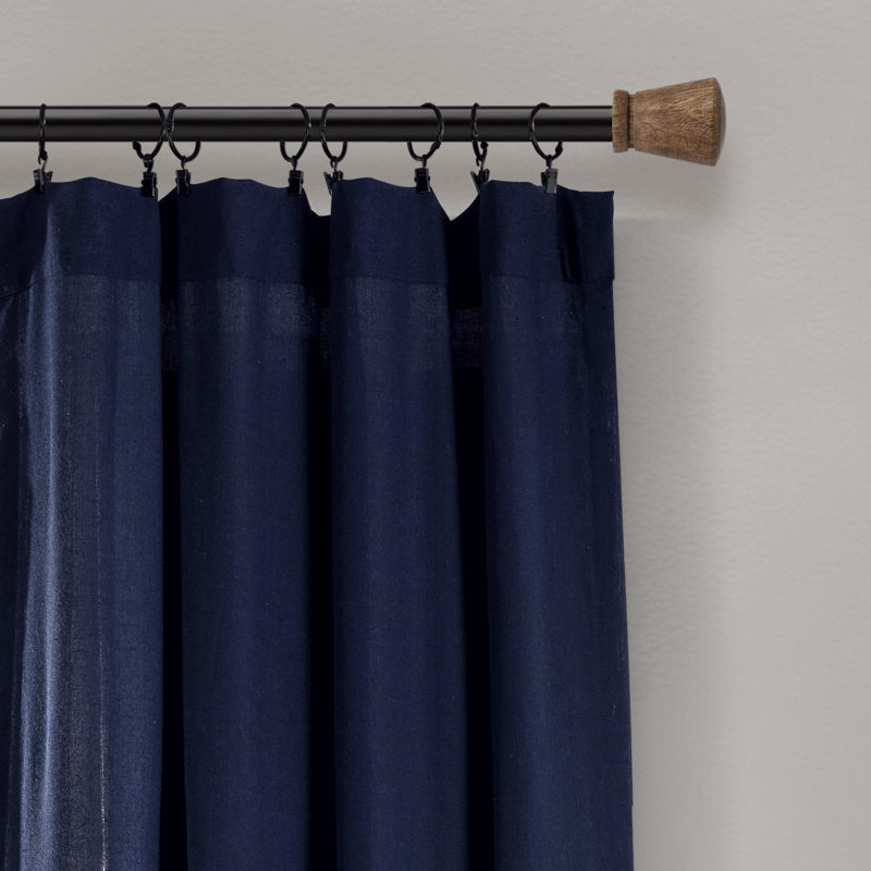 Navy and Off-White Linen Blend Light-Filtering Pleated Curtain Panel