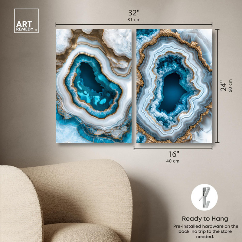 Ensemble de décorations murales « Gilded Geode Eyes » sur toile par Art Remedy, cadre noir, 10 x 15, H 24 po x l 16 po