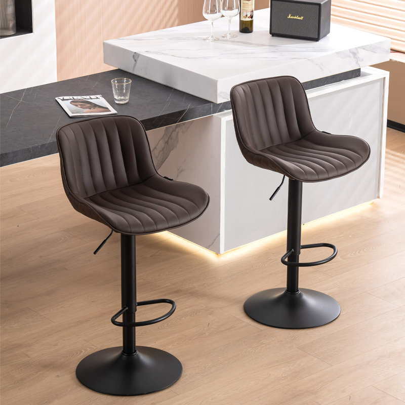 Brinitta Modern Swivel Adjustable Height Bar Stools Faux Leather Padded Counter Stools, Brown