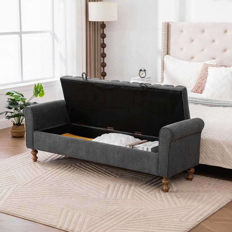 Banc de rangement rembourré de 65,55 po de largeur, Gris anthracite