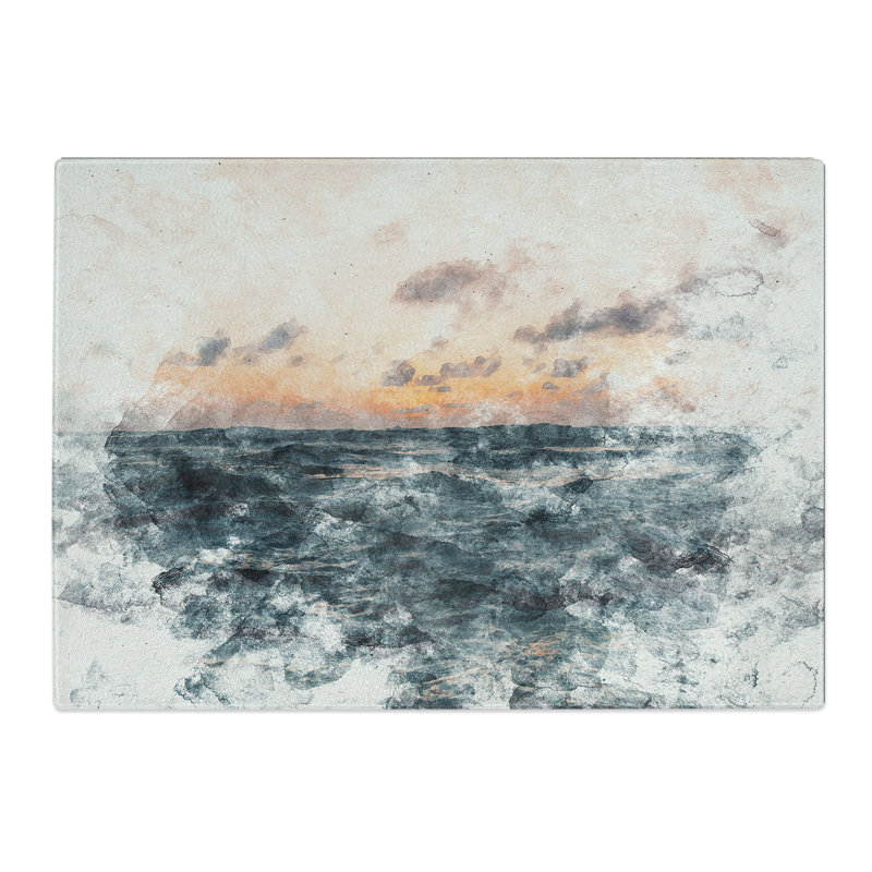 Tempered Glass Ocean Beneath a Peach Sky Chopping Board, 28.5 cm x 39 cm