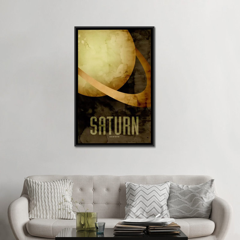 « the planet saturn », reproduction d’art sur toile tendue, H 26 po x l 18 po x P 1,5 po, Toile avec cadre noir, Pas de tapis