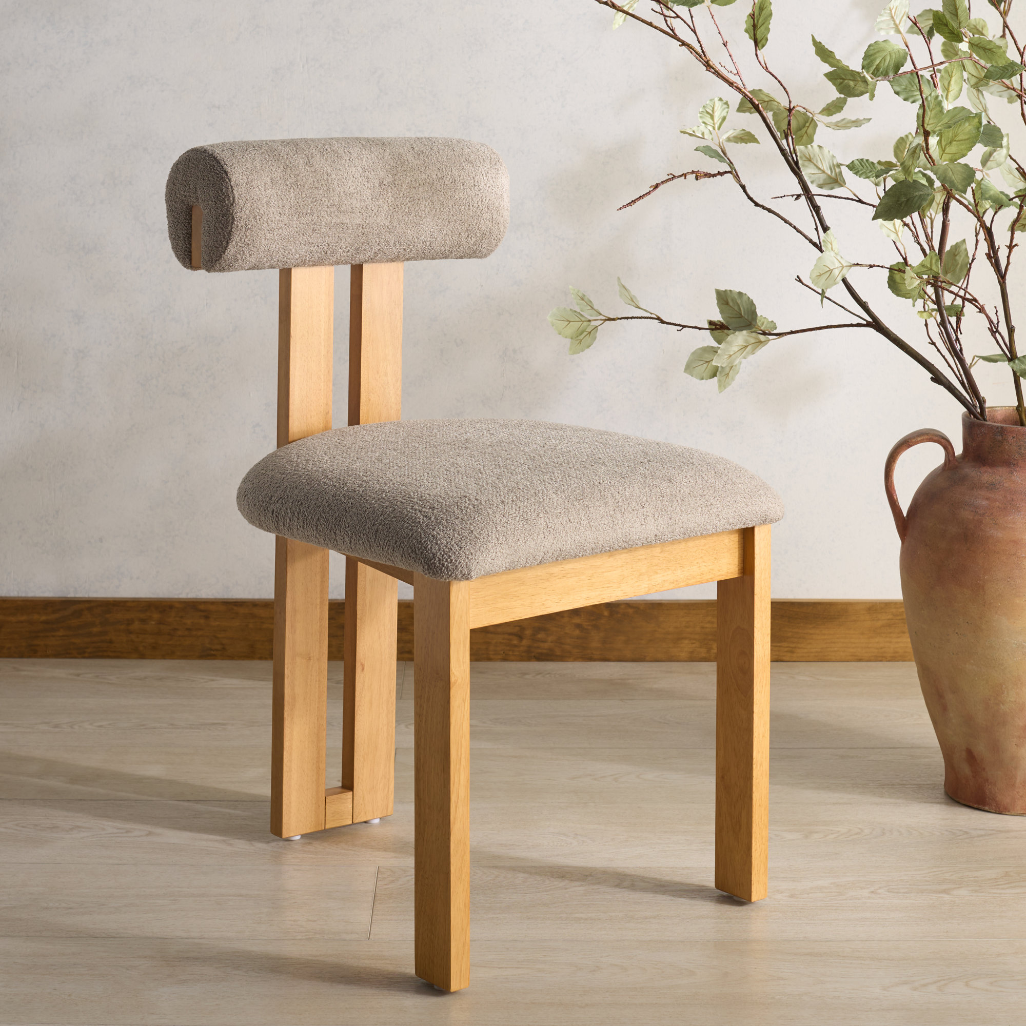 Dellar Boucle Upholstered Back Dining Chair, Brown