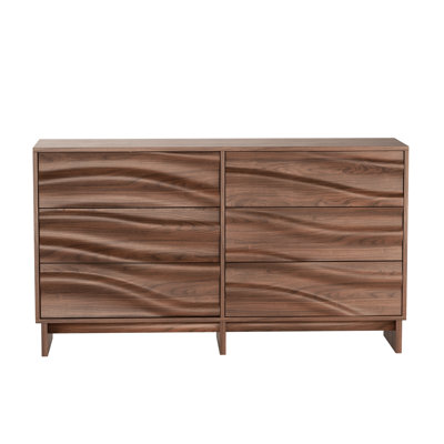 Armoire d'appoint en MDF à 6 tiroirs avec poignées texturées ondulées à finition noyer et poignée