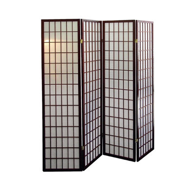 Cloison de 70 pouces de hauteur à 4 panneaux de style japonais avec finition en bois de cerisier et paravents en papier
