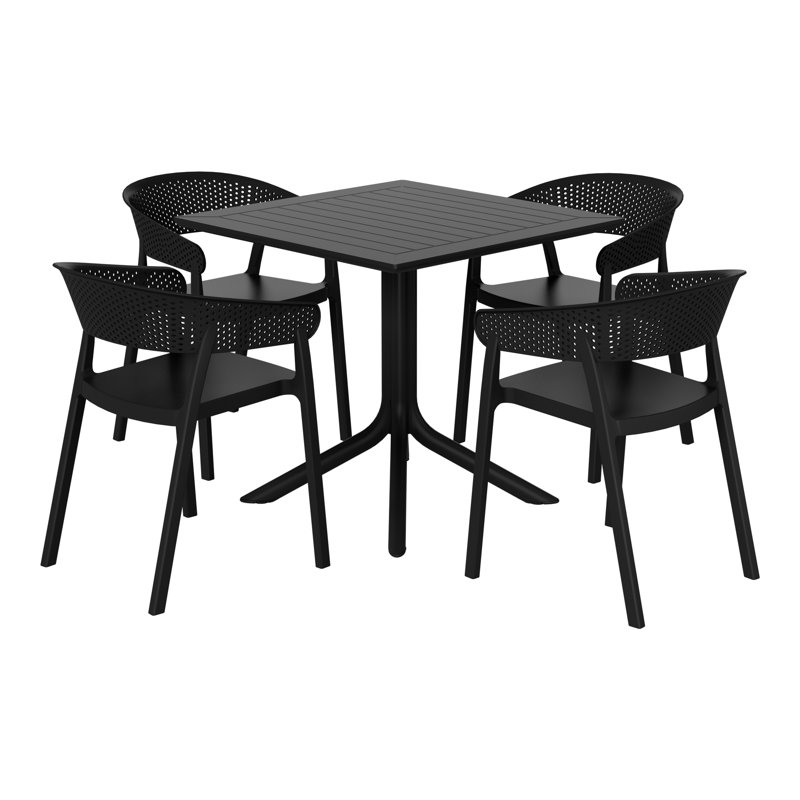 4 Person Outdoor Square Dining Set, Black