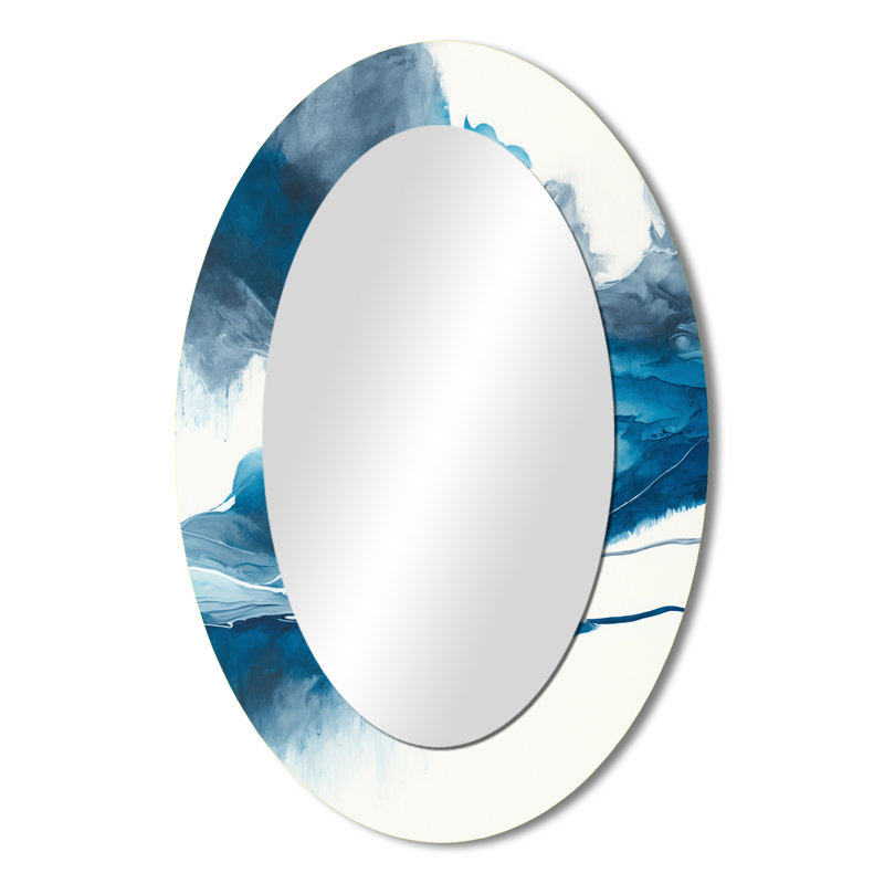 Through The Sapphire Blue Clouds V - Large Oval Wall Mirror On Metal, 36" x 24"
