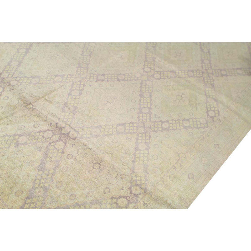 Silk Geometric Area Rug in Beige