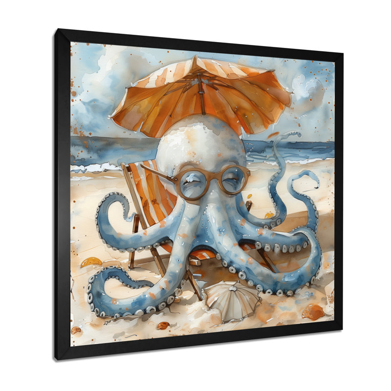 Pieuvre sur la plage à Hawaï II - pieuvre, décoration murale, Toile encadrée noire simple, H 16 po x l 16 po x P 1 po
