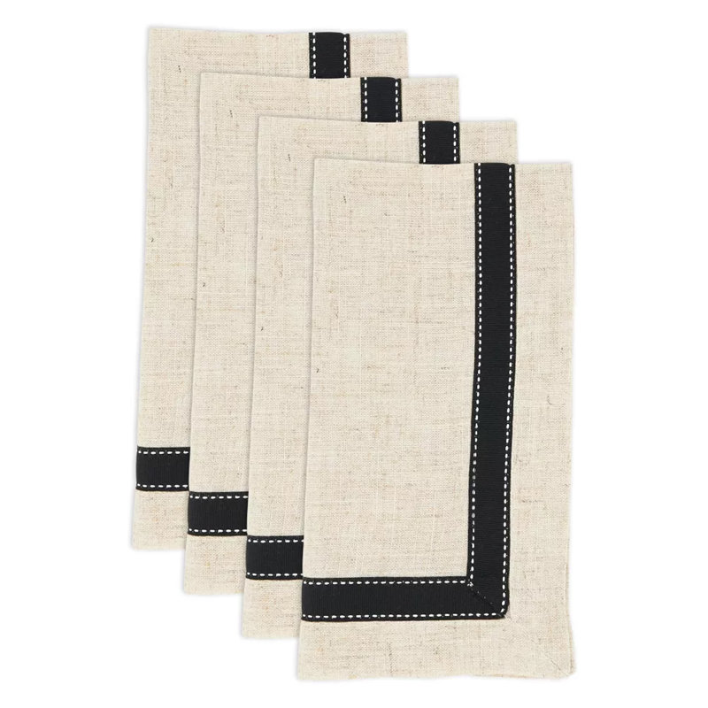 Ensemble de 4 serviettes de table en gros grain noir l 20 po x L 20 po Black Ribbon