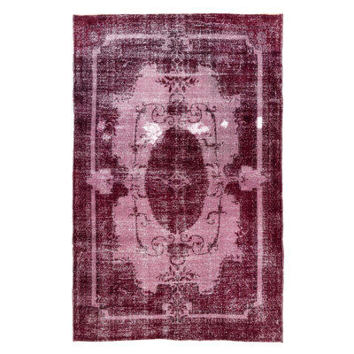 7x10.7 Ft Red Color Over-Dyed Distressed Modern Handmade Turkish Rug with Medallion Design