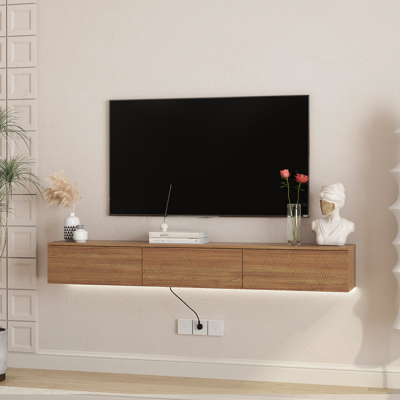 Meuble télé flottant fixé au mur avec 16 DEL de couleur, meuble télé moderne de 67 po, meuble télé flottant pour téléviseur 55 60 65 po
