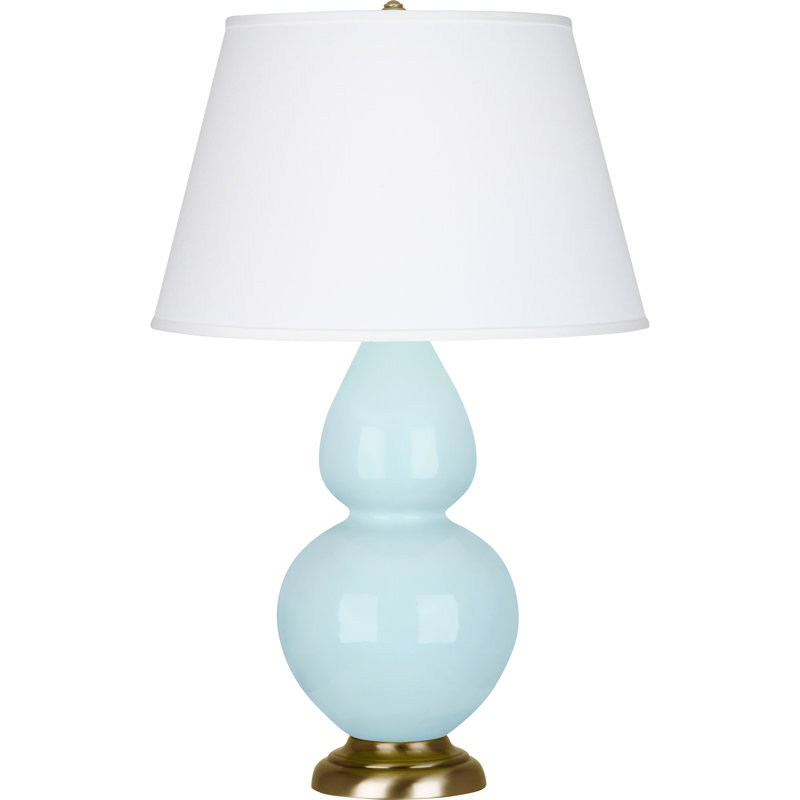 Double Gourd Ceramic Table Lamp, Baby Blue/Brass, Pearl