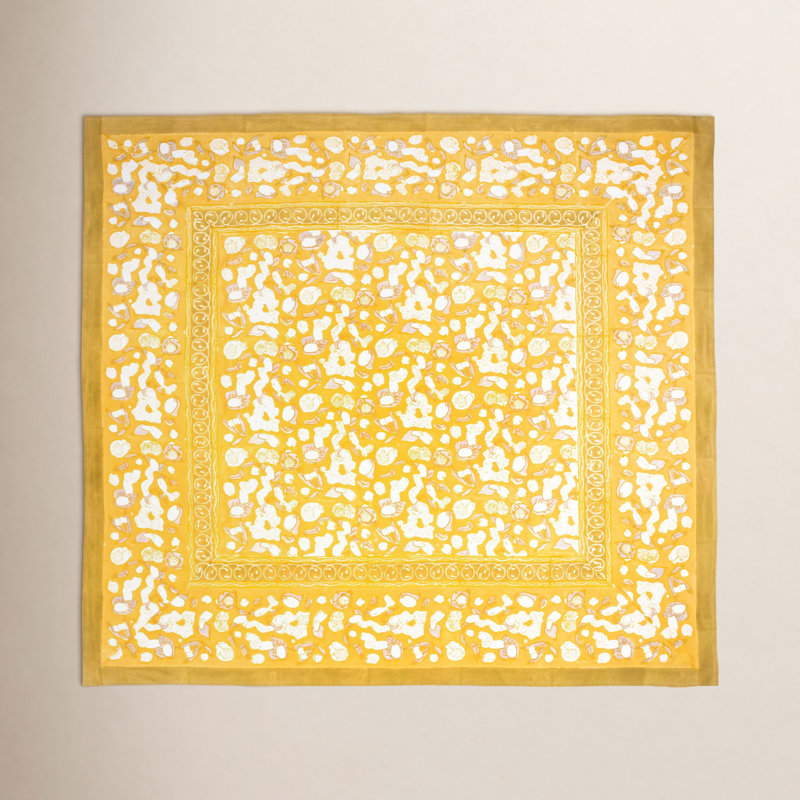 Bryssa Tablecloth, 142" x 71", Mustard/Gray