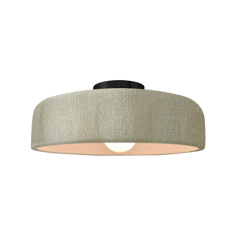 Plafonnier semi-encastré en céramique Dottie, Craquelure vert céladon, Noir mat, H 6 po x l 13 po x P 13 po