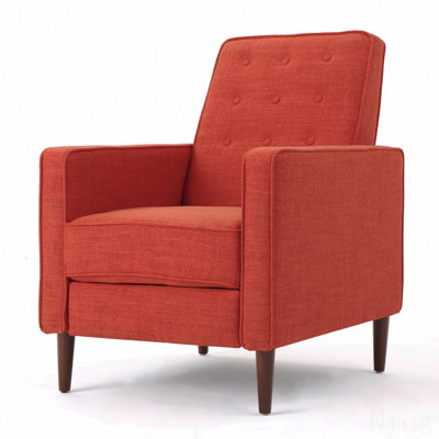 Mid‑Century Modern Fabric Recliner Chair, Tufted Upholstered Recliner with Birch Wood Legs
