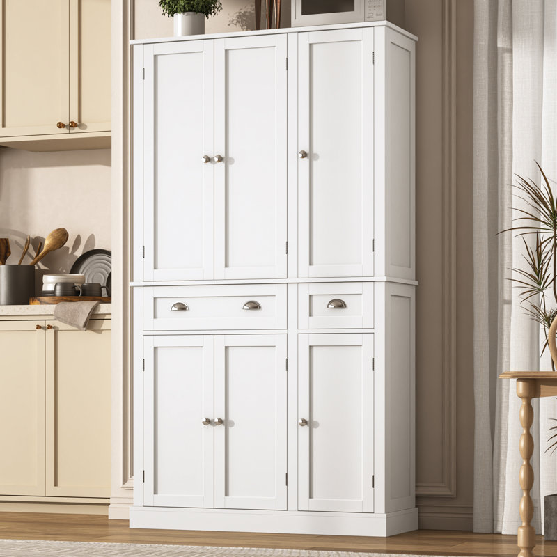 Kitchen Pantry with 6 Doors and 2 Drawers, 71'' Tall Cabinet with Adjustable Shelves, Freestanding Tall Cupboard Storage Cabinet, Kitchen Hutch Cabinet Pantry Organizers for Dining Room, Living Room, Hallway