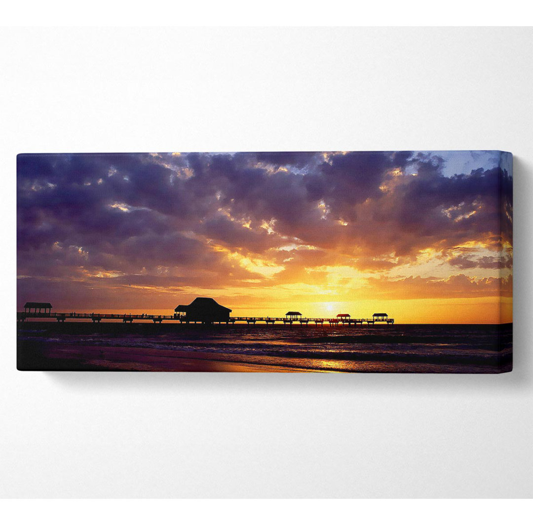 Pier-Sonnenuntergang-Horizont-Panorama-Leinwand