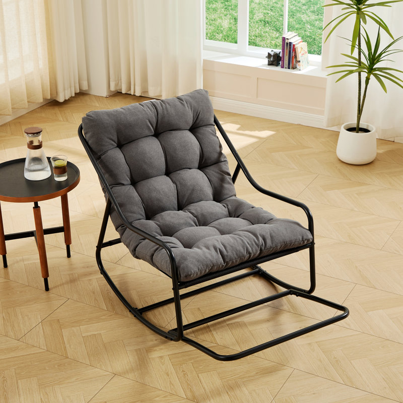 Chaise berçante d'extérieur avec coussin moelleux, Gris, Noir
