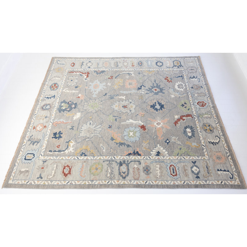 Hand Knotted Wool Floral Area Rug, Rectangle 10' x 14'