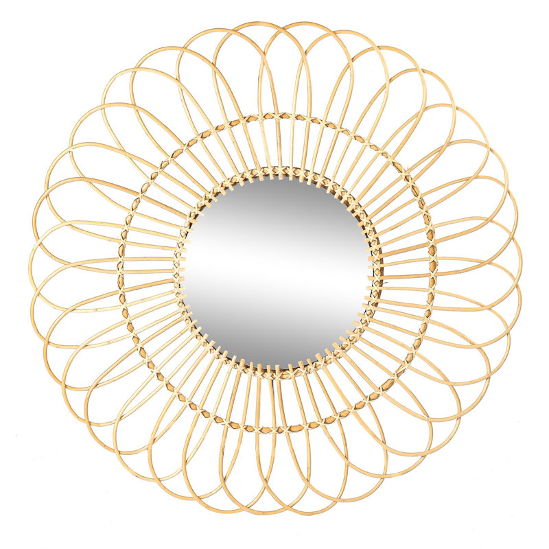 Nicola Spring - Rose 91cm Wooden Rattan Wall Mirror - Brown