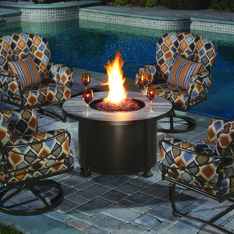 Santorini Iron Outdoor Fire Pit Table, Canyon Taupe, 24" H x 42" W x 42" D, Graphite