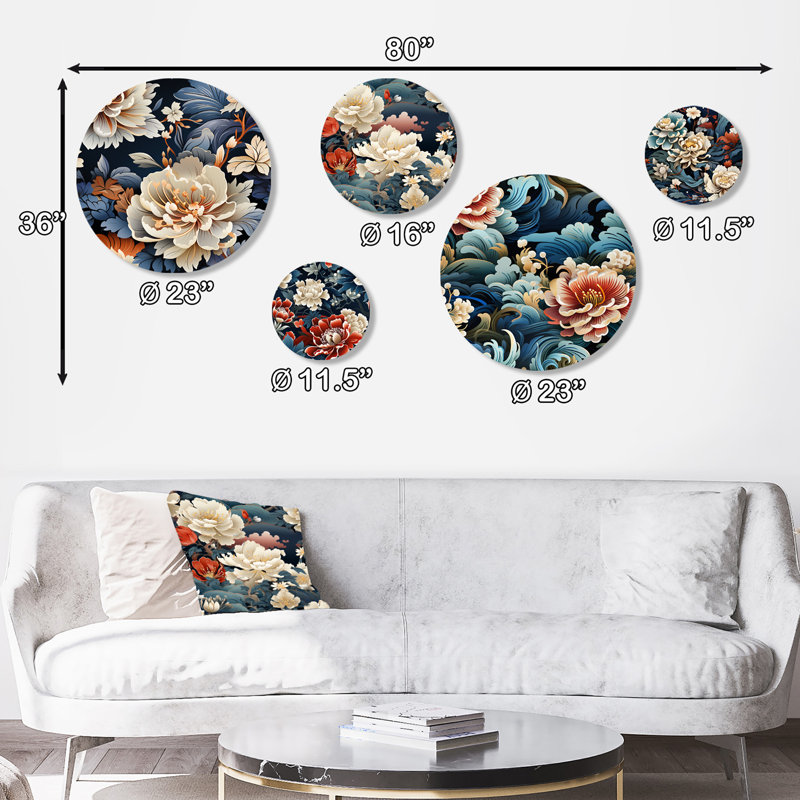 Influences de la dynastie Ming - ensemble abstrait d'art mural rond oriental de 5