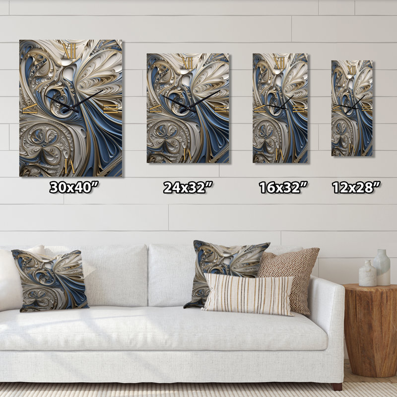 Horloge murale Fractal Whirl in Retro Gold and White III - Fractals, H 40 po x l 30 po x P 1 po