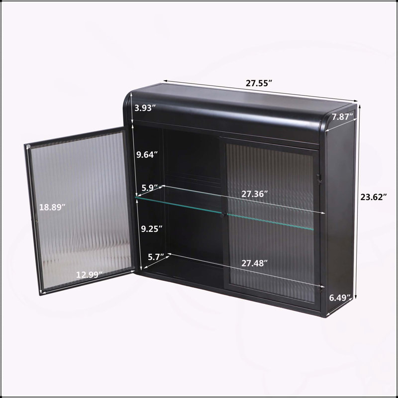 Versatile 2-Door Wall-Mounted Metal Storage Cabinet for Various Rooms with Tempered Glass Doors and Shelves, Antique Black