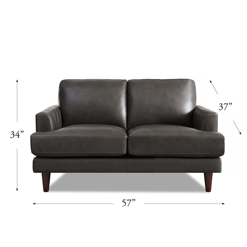 Reuma Top Grain Leather Loveseat, Cassia Concord Gray