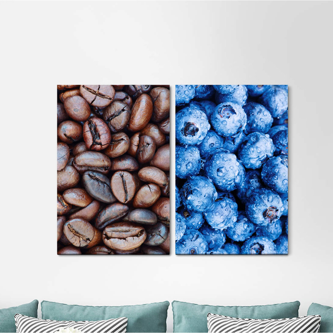 2-tlg. Leinwandbilder-Set - Fotografie „Coffee Beans Blueberries Contrast Kitchen Fresh Fragrant Enjoyment”