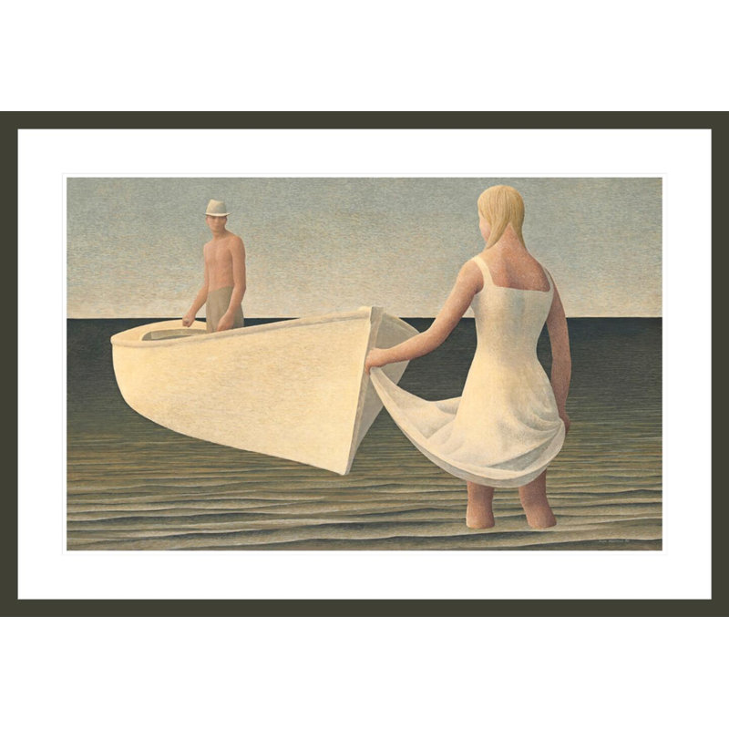 «Woman Man and Boat» par Alex Colville - Reproduction giclée sur cadre, H 28,81 po x l 41,5 po
