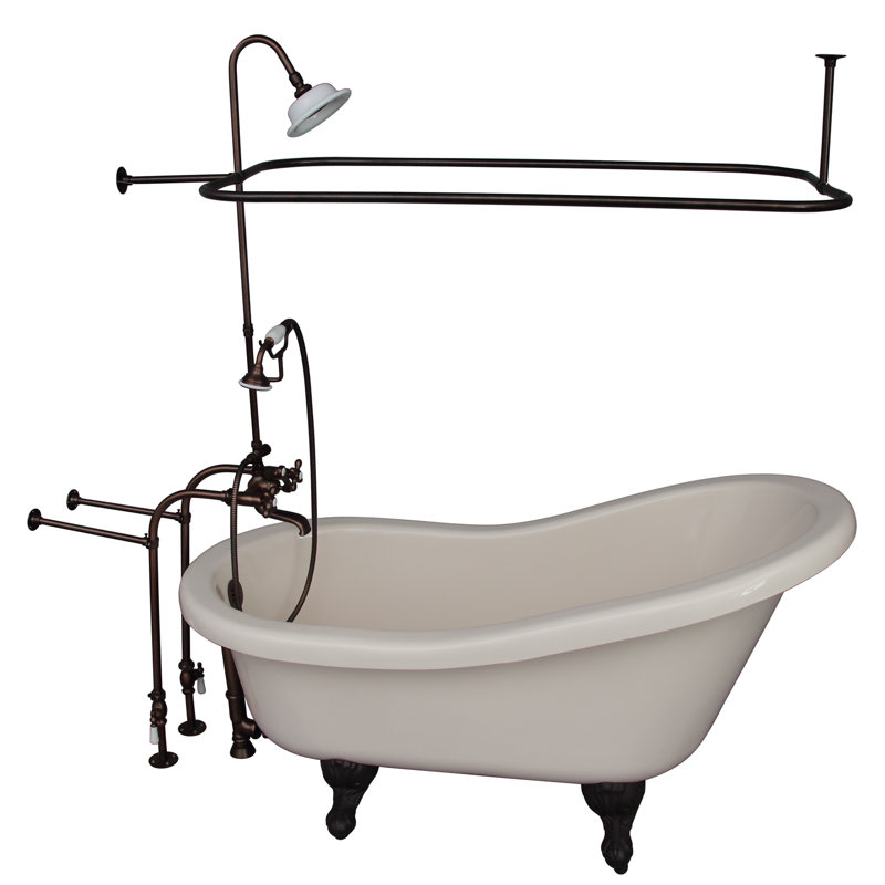 60'' x 30'' Soaking Acrylic Bathtub with Faucet, Oil Rubbed Bronze, White
