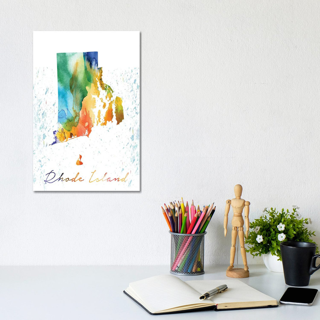 Rhode Island State Colourful - Wrapped Canvas Print