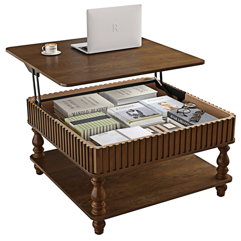 Table basse à plateau relevable avec rangement, Noyer brun