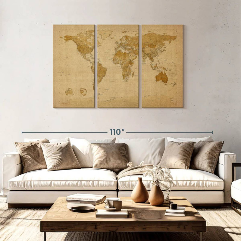 Aliaz World Map Antique Style I, 48" H x 74" W