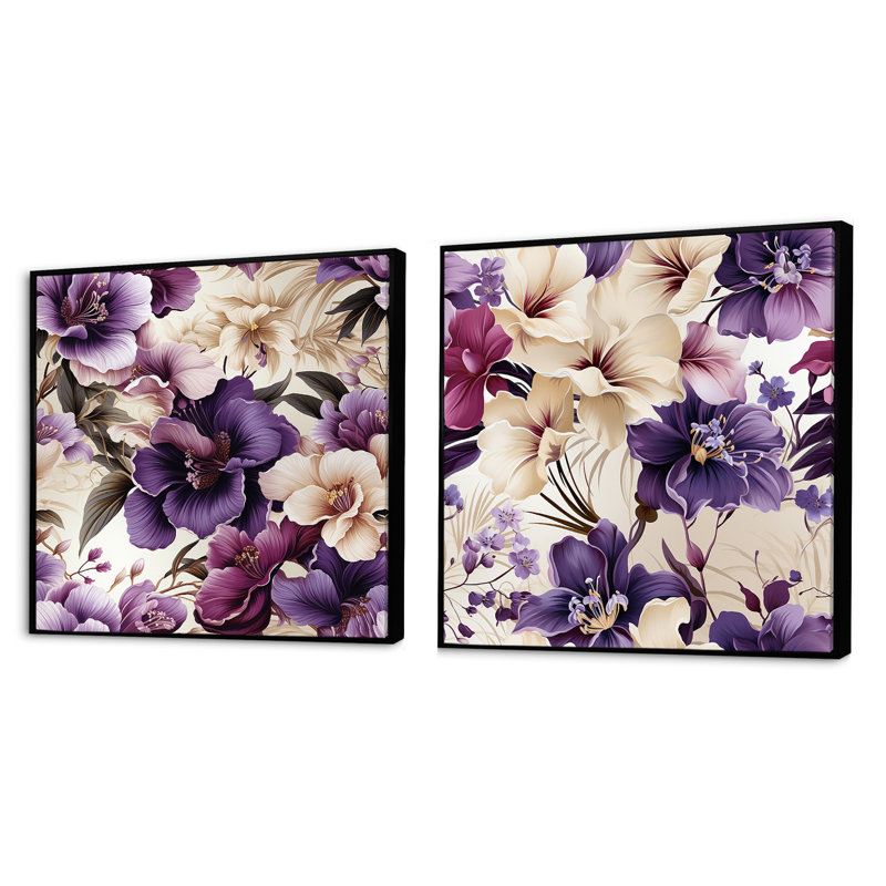 Sturbridge - Ensemble de 2 collages floraux carrés, Cadre flottant noir, H 16 po x l 33 po
