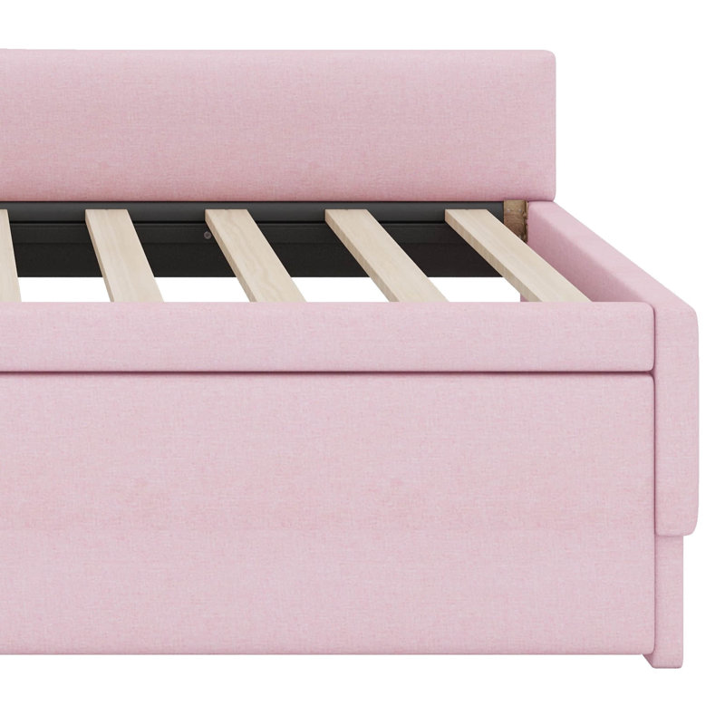 Twin-Size Upholstered L-Shaped Sofa Bed With An Elevating Trundle, Pink