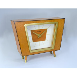 Mid-Century Modern Roman Numeral Wood Quartz Movement / Crystal Tabletop Clock Medium Yellow Wood