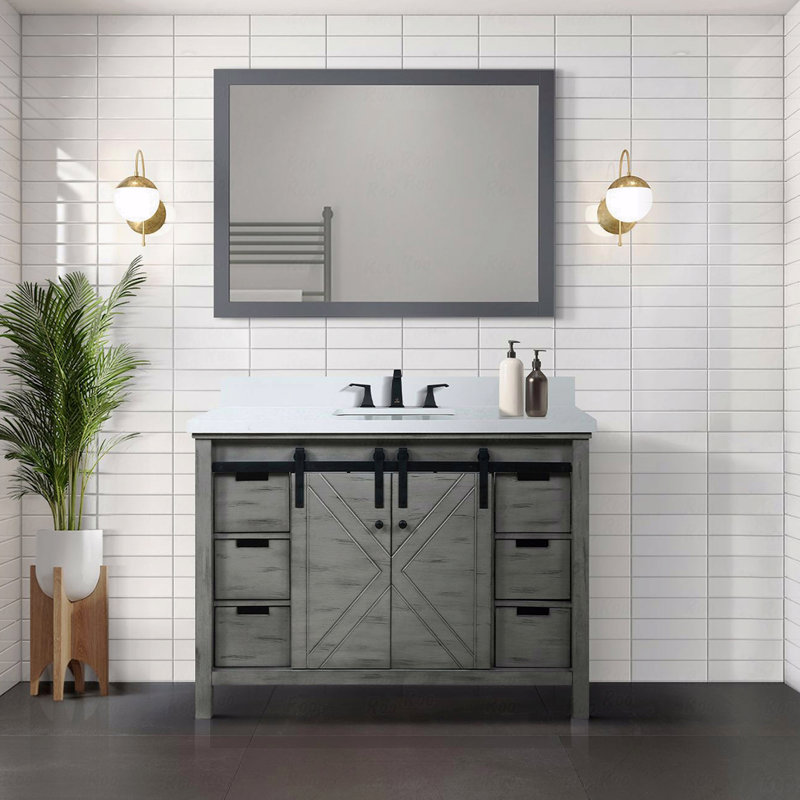 Meuble-lavabo simple en marbre de culture 48 po de largeur x 22 po de profondeur, Gris, Marbre de culture blanc