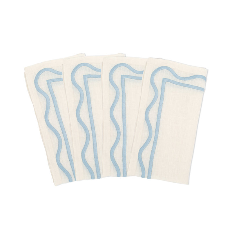 Colorblock Embroidered Linen Napkins (Set of 4), Blue