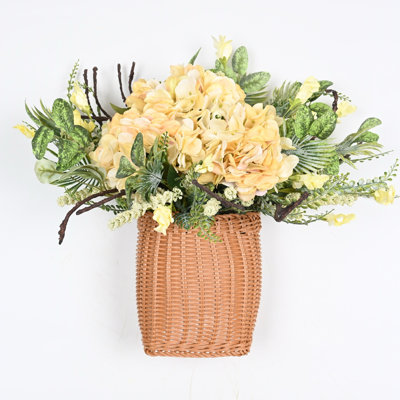 Artificial Spring Summer Hydrangea Floral Arrangement For Front Door Wall Decor, Greenery Foliage Leaves Home Office Table Centerpiece For Wedding Party Decor