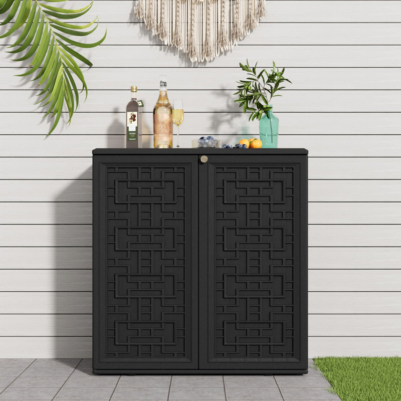 Outdoor 34.3"W x 36.2"H Plastic Vertical Storage Shed With One Shelf, Black