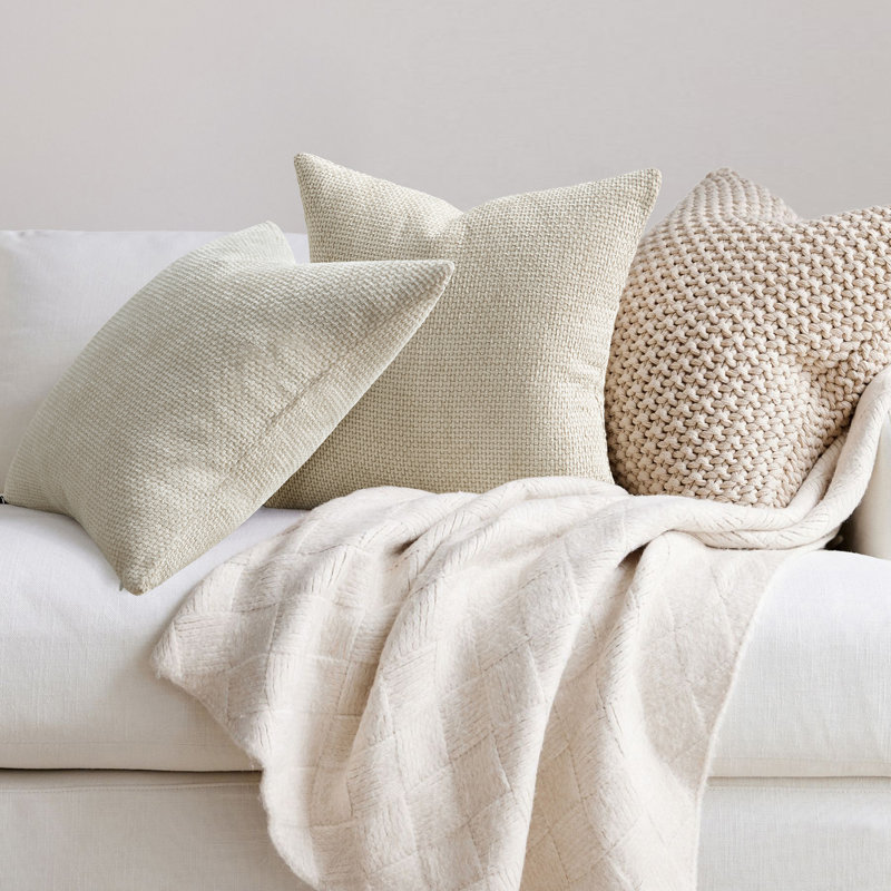 Throw Pillow Covers 20x20 Inch Soft Decorative Chenille Pillow Covers Cushion Covers, Cream, Square 20"