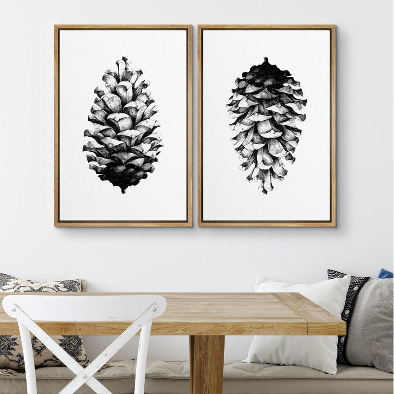 «Forest Woodland Pinecone», ensemble de 2 reproductions sur toile flottantes, H 24 po x l 16 po, Naturel