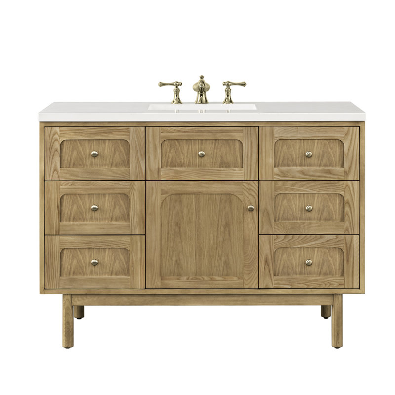 Laurent 48'' W Single Vanity, 8" Widespread, White Zeus, Light Natural Oak