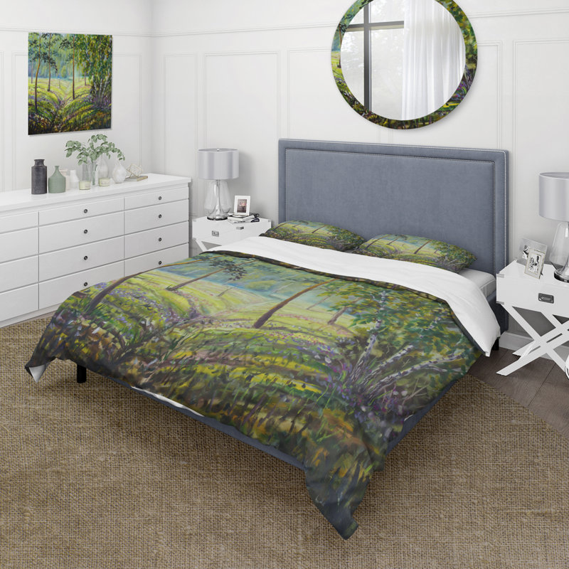 Ensemble de housse de couette Pine Trees and Bushes In The Forest I - Lake House - Microfibre de polyester