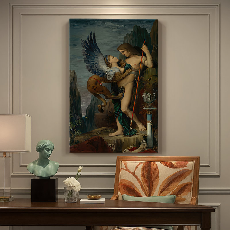 Œdipe et le sphinx - toile tendue par Gustave Moreau, 18 x 27