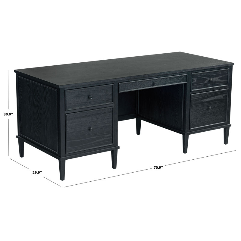 Ariella 5 Drawer Wood Desk, Black