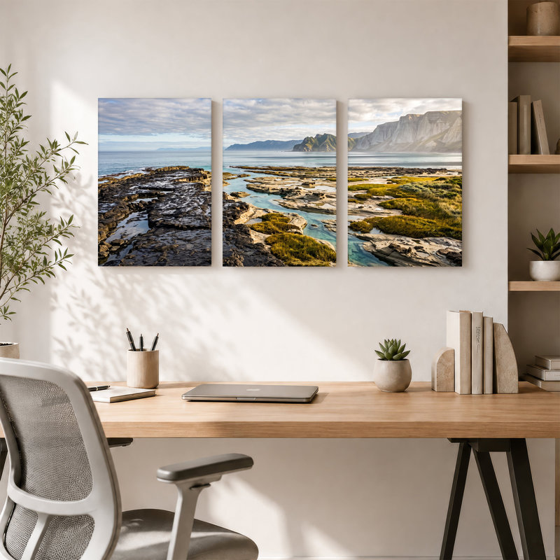 Ensemble de 3 toiles murales rugueuses avec eau turquoise et herbe verte, H 24 po x l 16 po x 3 pièces